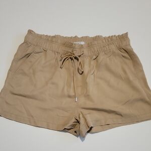 LOFT High Waist Tan Shorts With Elastic Waist Front And Back Pockets SZ XL